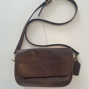 Vintage Coach Brown Leather Crossbody Bag with Flap Closure